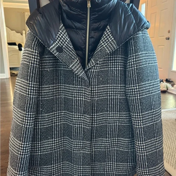 Herno Women’s Button Zip Front Glen Plaid Down Quilted Jacket Black White IT 46 - Picture 6 of 16
